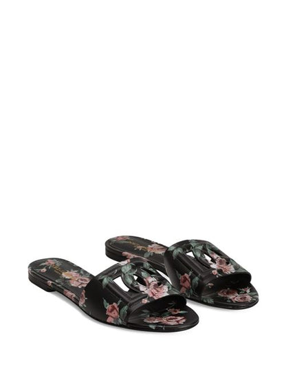 DG LOGO LEATHER FLAT SANDALS