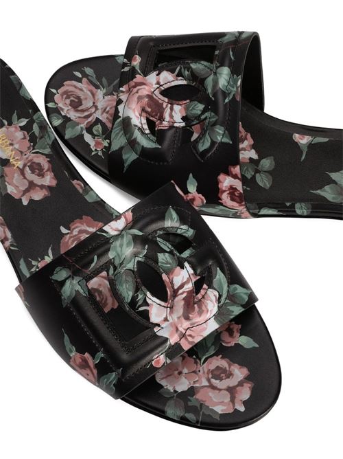 DG LOGO LEATHER FLAT SANDALS