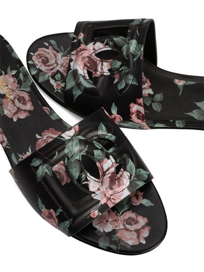 DG LOGO LEATHER FLAT SANDALS