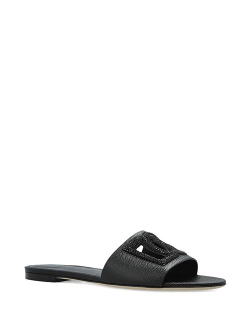 DG LOGO LEATHER FLAT SANDALS
