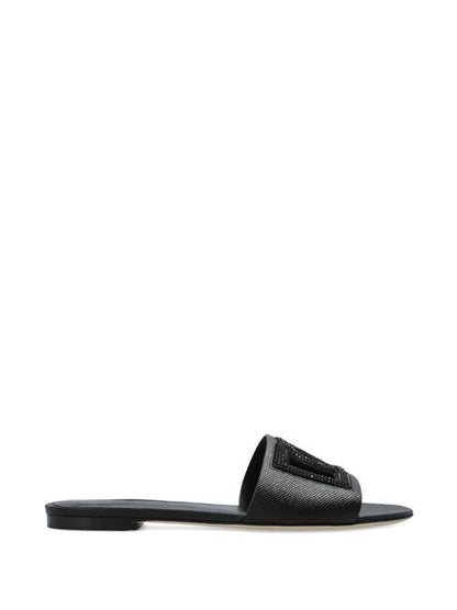 DG LOGO LEATHER FLAT SANDALS