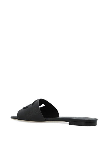 DG LOGO LEATHER FLAT SANDALS