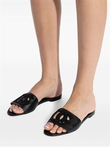 DG LOGO LEATHER FLAT SANDALS