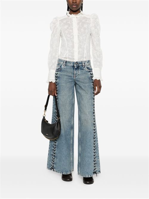 LACED WIDE-LEG DENIM JEANS