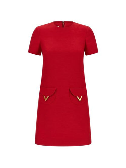 VLOGO SIGNATURE WOOL AND SILK DRESS