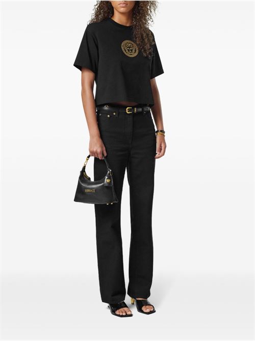 VERSACE TAG LEATHER HOBO BAG