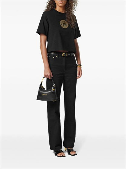 VERSACE TAG LEATHER HOBO BAG